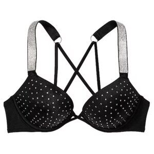 New! Victoria’s Secret Black Push Up Shine Strap Swim Bikini Bottom 4553
